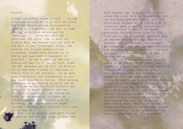Dublin to Dursey E8. Giorraíonn beirt bóthar/Two shorten the road. Frieda Meaney and Barbara Jeffery